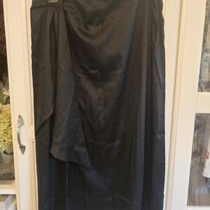 Banana Republic Black Satin Maxi Skirt with Draped Detail